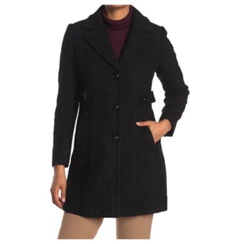 Gallery New York Plus Notch Collar Boucle Wool Blend Coat Black Size 2X NWT